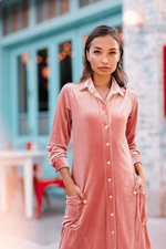 Load image into Gallery viewer, The Velvet Shirtdress - Dusty Rose
