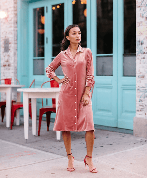 The Velvet Shirtdress Dusty Rose H.A.R.T