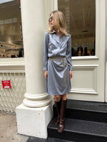 Load image into Gallery viewer, The Silky Chain Shirtdress  Dusty Blue
